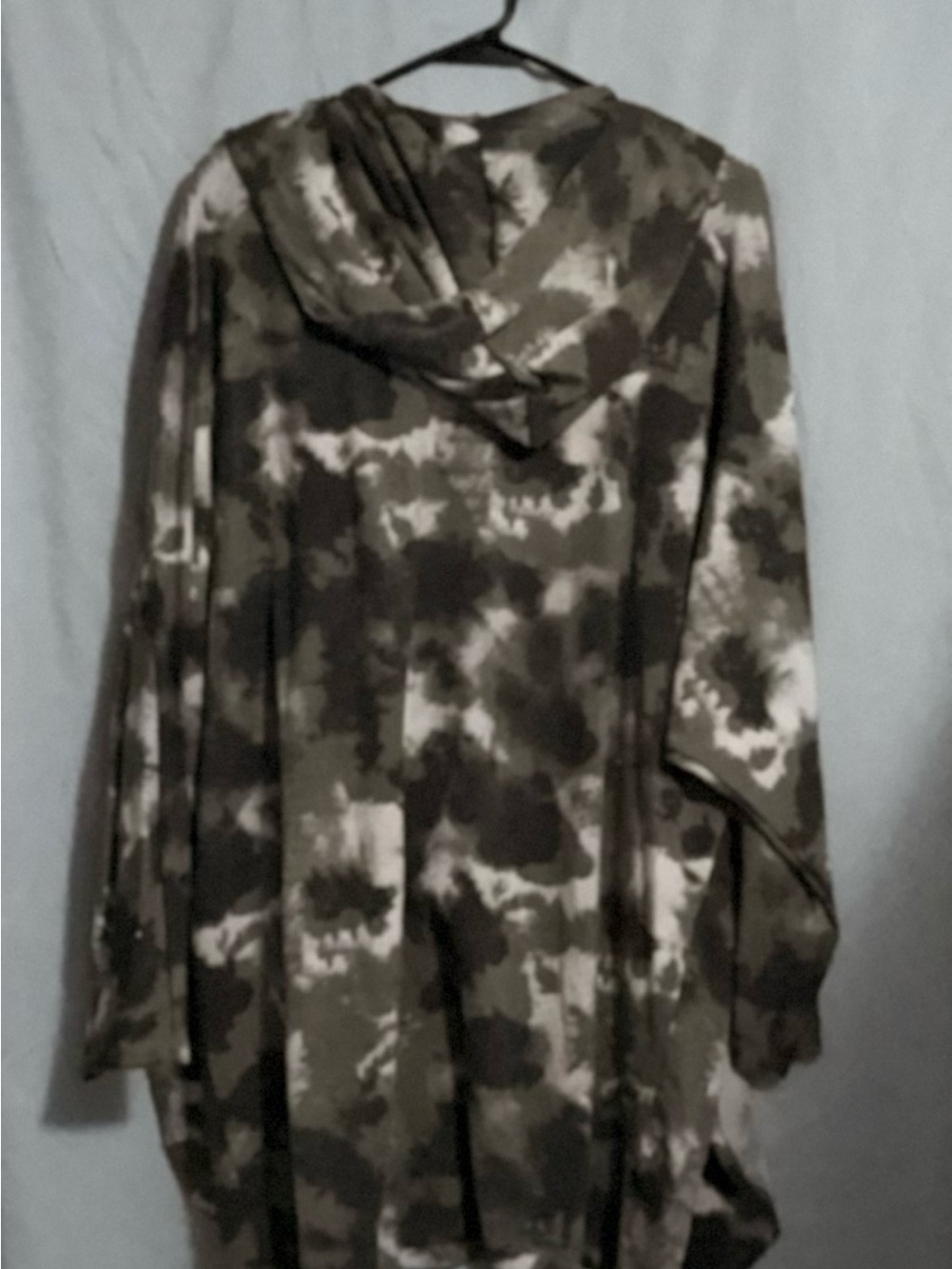Cyrus Women's Large Olive Green Tie Dye Open Front Hooded Cardigan Duster Jacket - Picture 2 of 3